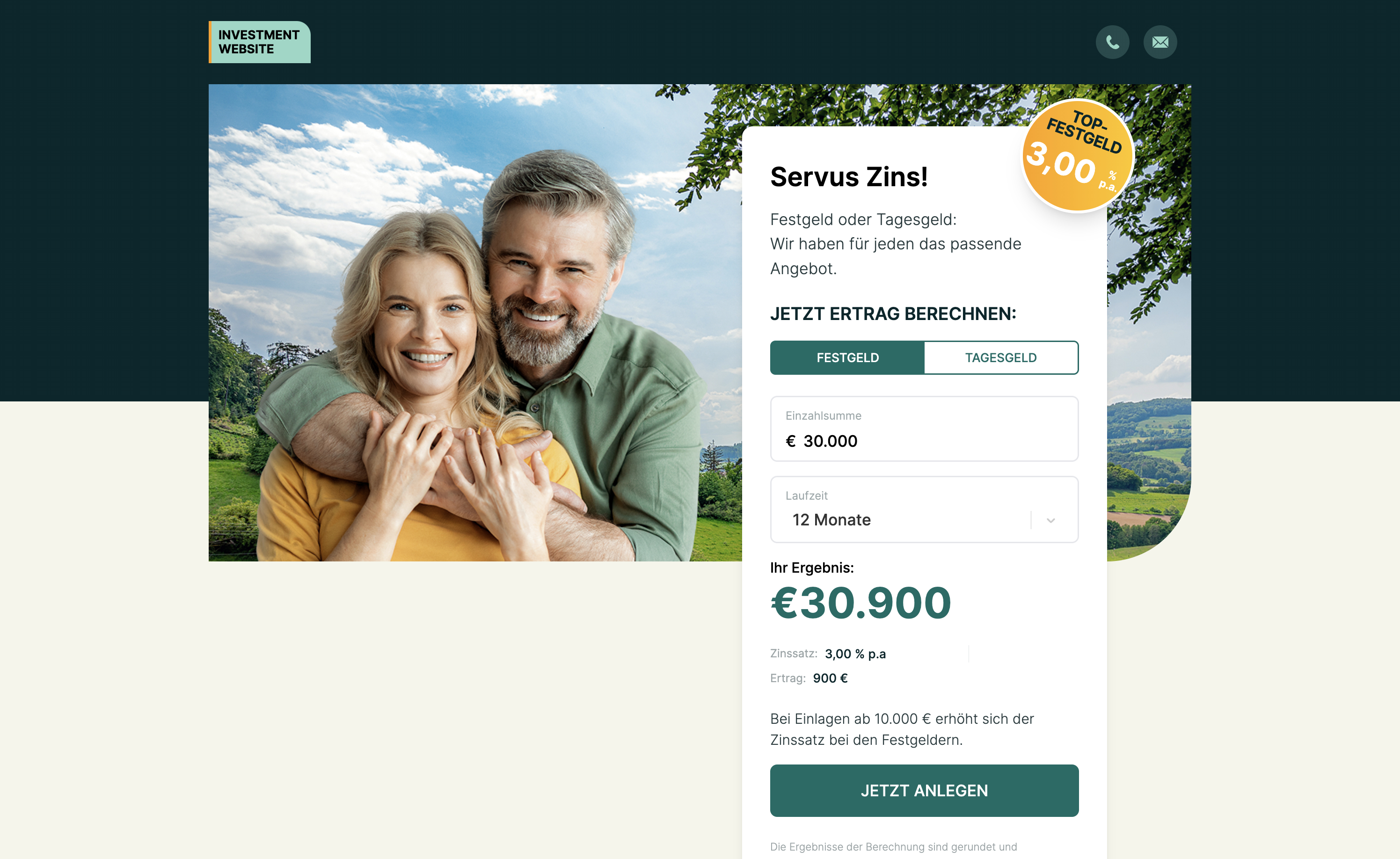 Landing page for Investment firm
